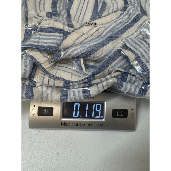 Per Se Pants Womens L Blue White Striped Linen Wide Leg Crop Coastal Summer - Picture 10 of 10